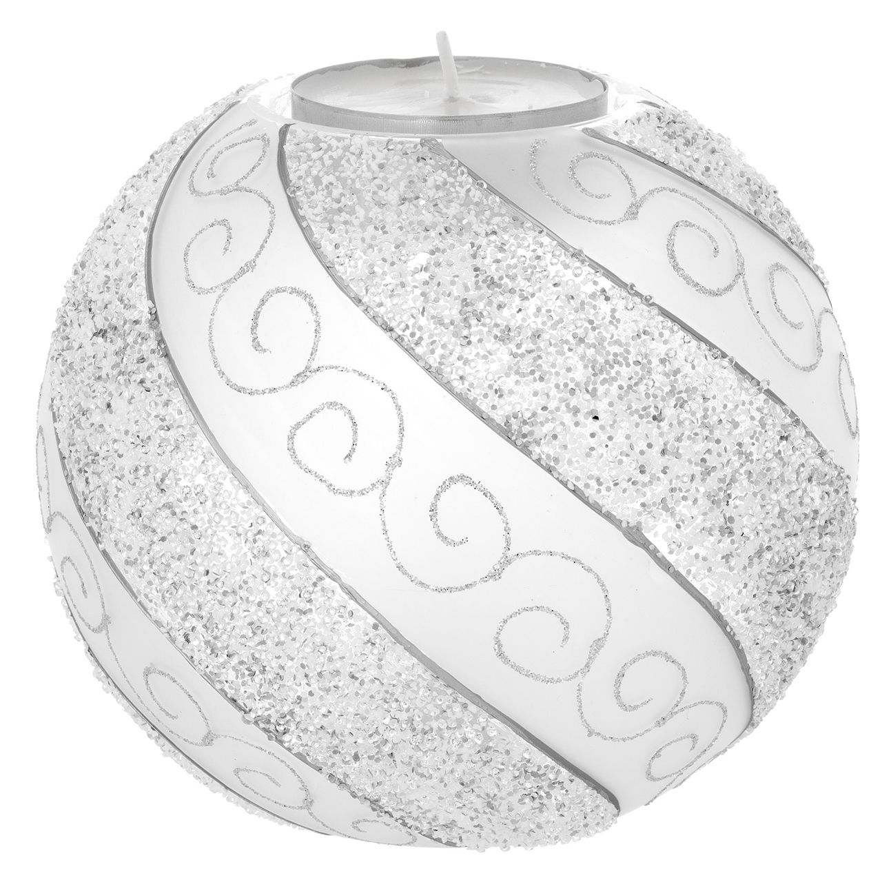 SFERA ONDE GLITTERATE ARGENTO D. 150 CON TEALIGHT MM 57